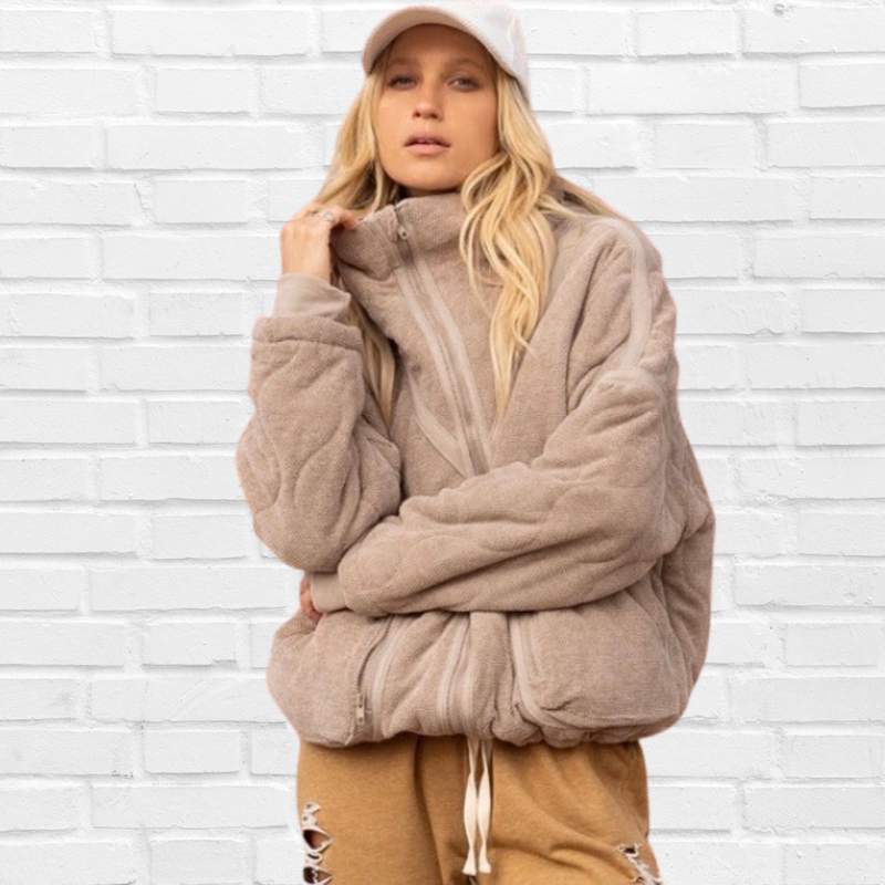 Beige Bella Bomber Jacket - | Diva USA