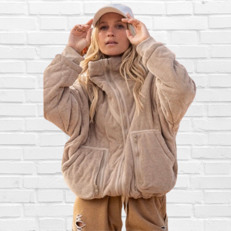 Beige Bella Bomber Jacket - | Diva USA