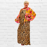 Demi Column Maxi Dress - Tangerine/Cerise Pink / Animal Combo