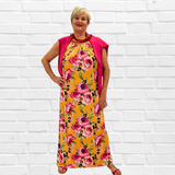 Demi Column Maxi Dress - Tangerine/Cerise Pink / Animal Combo