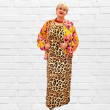 Demi Column Maxi Dress - Tangerine/Cerise Pink / Animal Combo