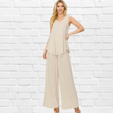 Sea Shores Solid Jersey V Neck Tank Top and Loose Fit Long PantsSet
